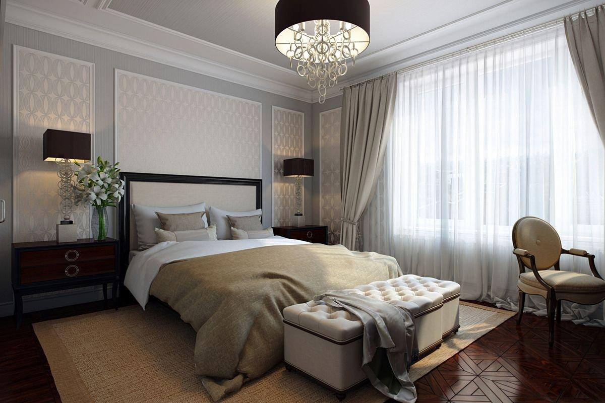 Интерьер спальни в стиле неоклассика в пастельных тонах