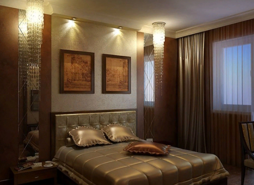Монохромный интерьер спальни в коричневых тонах