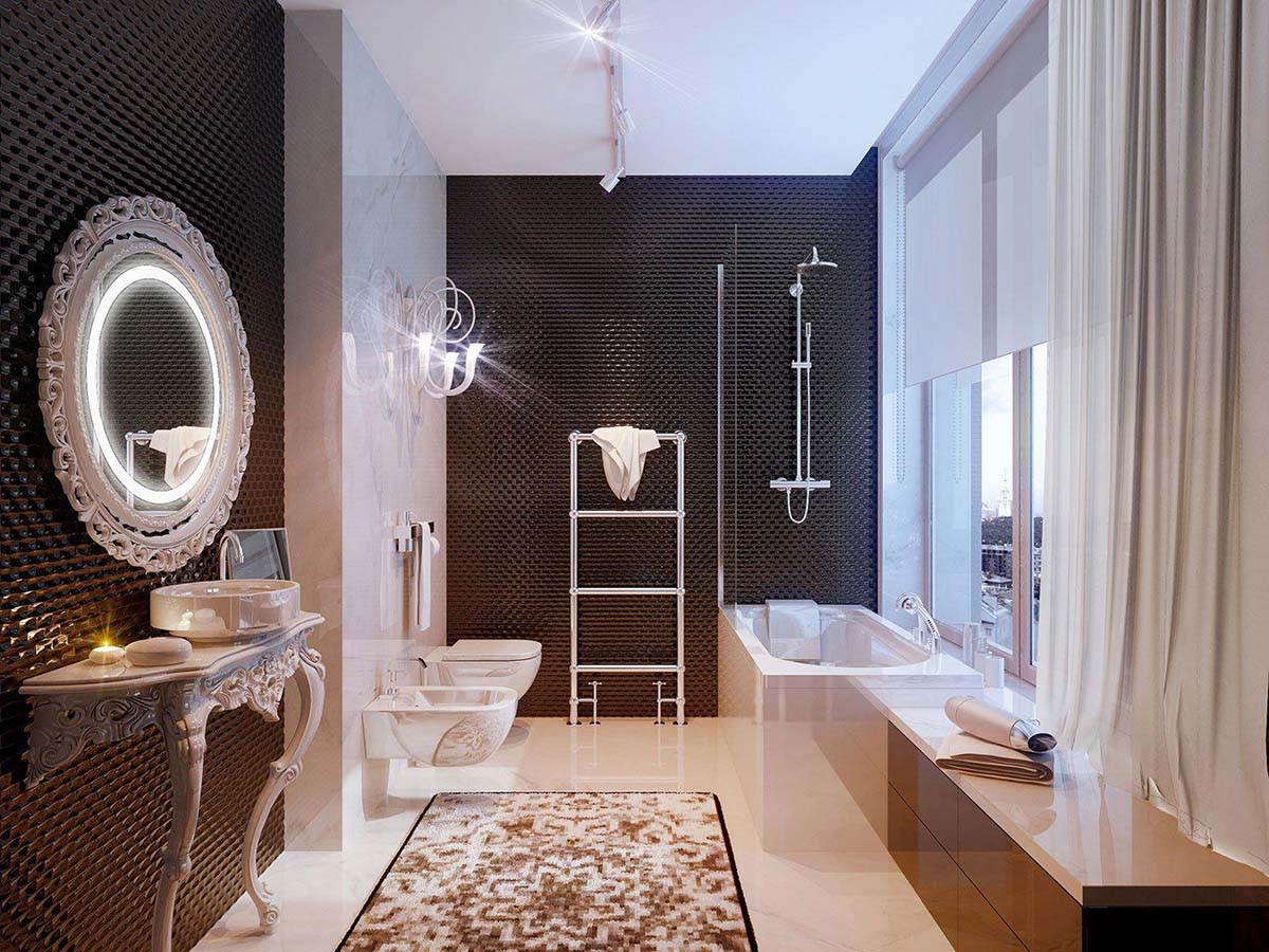 Шикарный дизайна ванной комнаты в интерьерном стиле